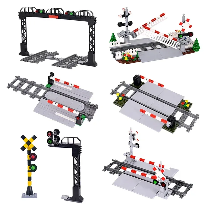 MOC Kreative Experte Stadt Zug Verkehrs lichter Geländer Kreuzung Eisenbahn Express Bricks Bausteine DIY Spielzeug für Kinder geschenke