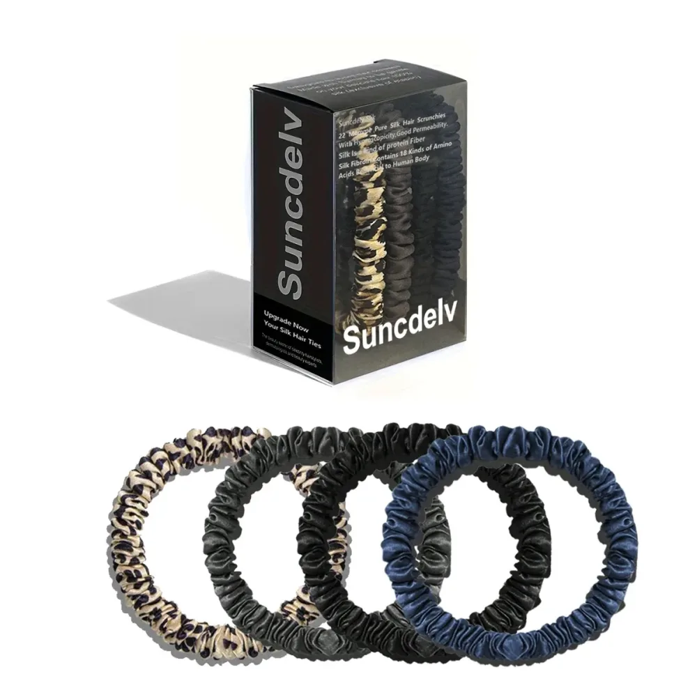 100 % natürliche Seide, einfarbige Haargummis, hochwertige Haargummis (22 Momme), große Haarbänder für Damen, Haarschmuck (4 Stück Box)