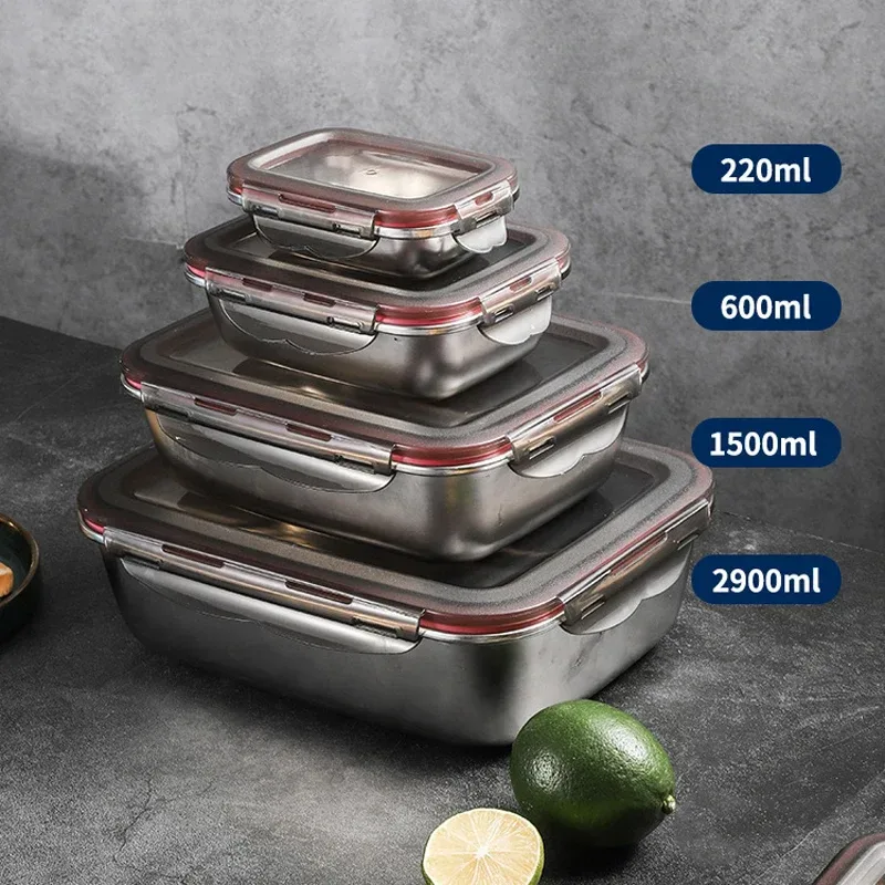 304 Edelstahl Lebensmittel-Lunchbox Versiegelte Auslaufsichere Reise-Aufbewahrungsbox Haushalt Pickleboxen Kühlschrank-Lebensmittelbehälter
