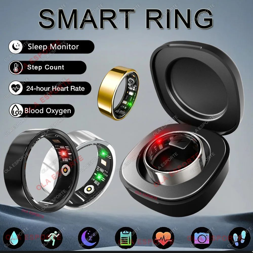 Neuer R09 Smart Ring für Männer und Frauen mit Ladeetui, Herzfrequenz-Blutsauerstoff, Hauttemperaturmonitor, 5ATM wasserdicht für Android IOS