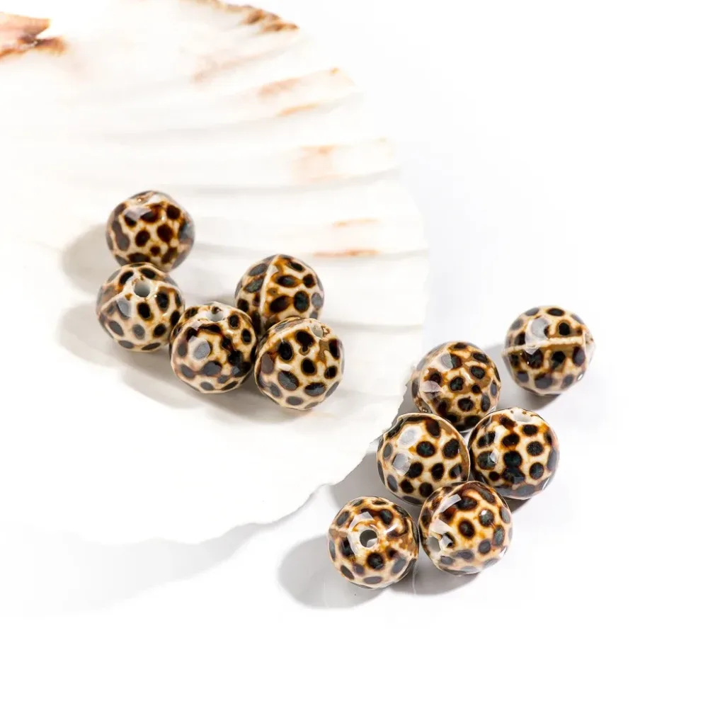 15 # 10 Stück modische Leoparden-Keramikperlen, hochwertiges Porzellan, Schmuckzubehör # MY262