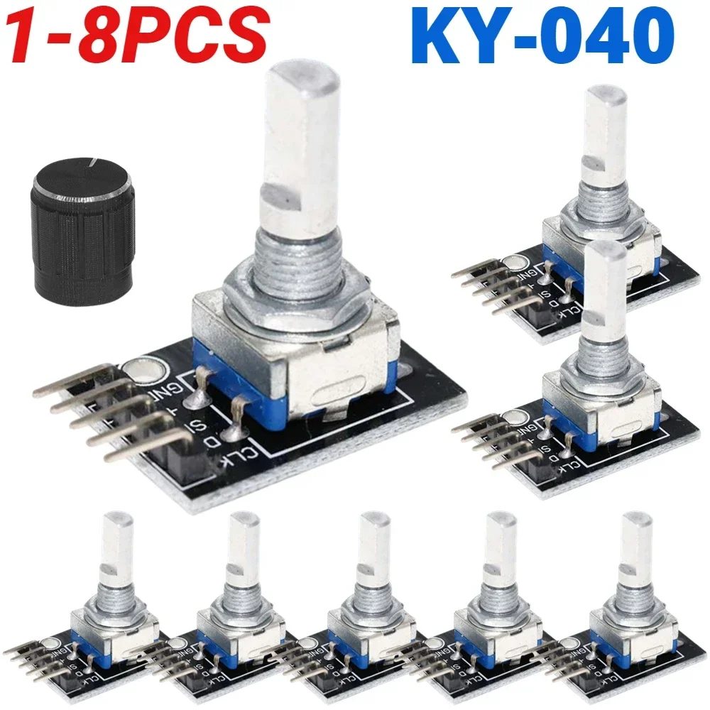 1?8 Stück KY-040 360-Grad-Drehgebermodul mit Knopfkappe, 5 V Ziegel-Sensor-Schalter-Entwicklungsplatinenmodul für Arduino