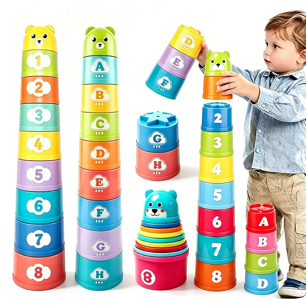 Kinder-Stapelbecher Regenbogen-Faltbecher Baby Frühpädagogisches Puzzle-Spielzeug Farbsortierungstraining Handgeschwindigkeits-Wettbewerb Geburtstagsgeschenke
