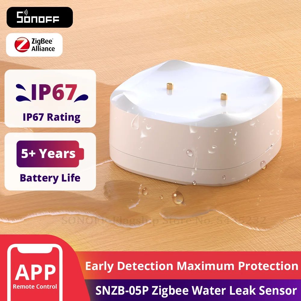 SONOFF SNZB-05P Zigbee 3.0 Wasserlecksensor, Lecks- und Tropferkennung, Echtzeit-Warnungen, unterstützen Heimassistent, Google Alexa