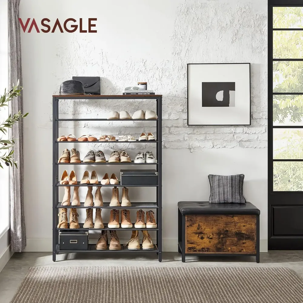 VASAGLE Schuhregal Schuhschrank, Schuhablagen, Metallgestell, Höhe 72-152cm