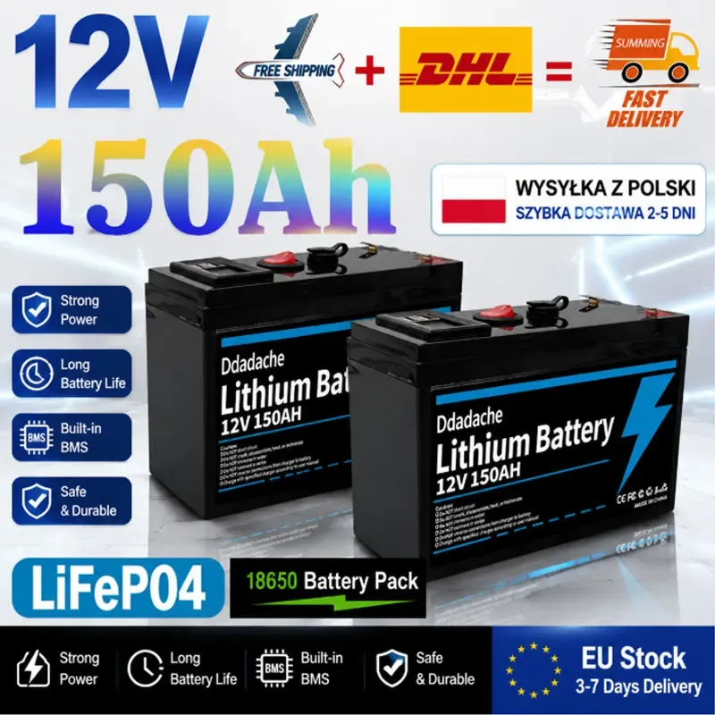 EU-Lagerbestand: 12V 150Ah LiFePO4 Lithium-Batterie mit USB-Anschluss, Deep-Cycle-Solarbatterie für Marine, Fischfinder, Camping und netzunabhängige Solarsysteme