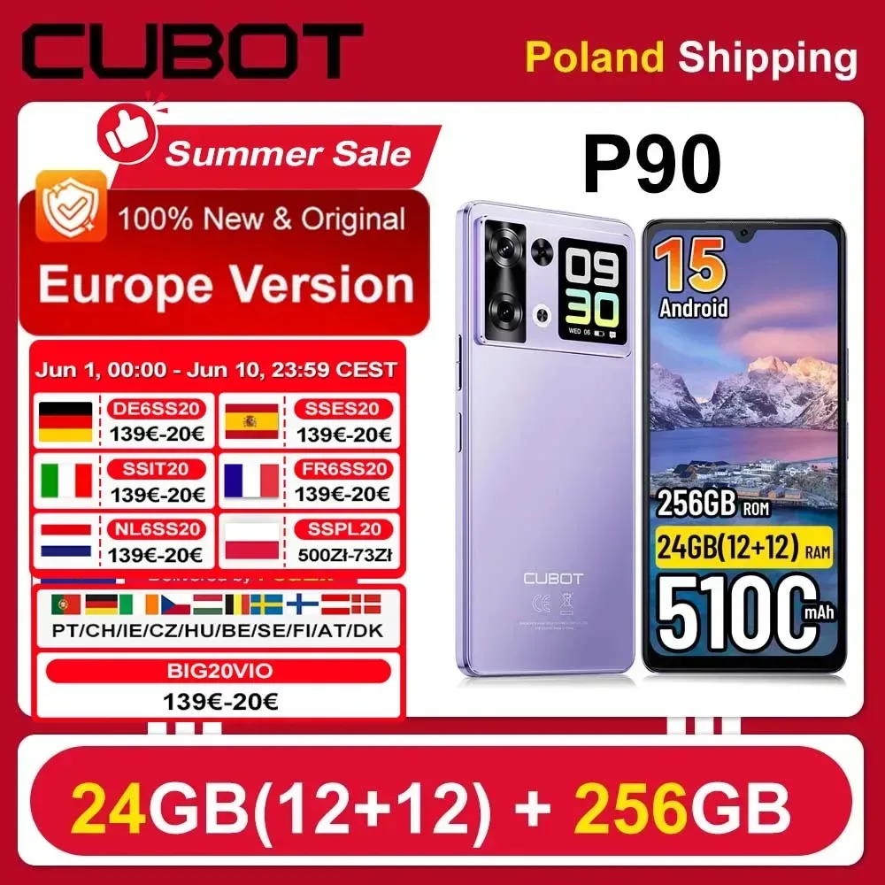[Versand aus Polen] Cubot P90 Smartphone 5100mAh Android 15 24(12+12)GB + 256GB 6,88
