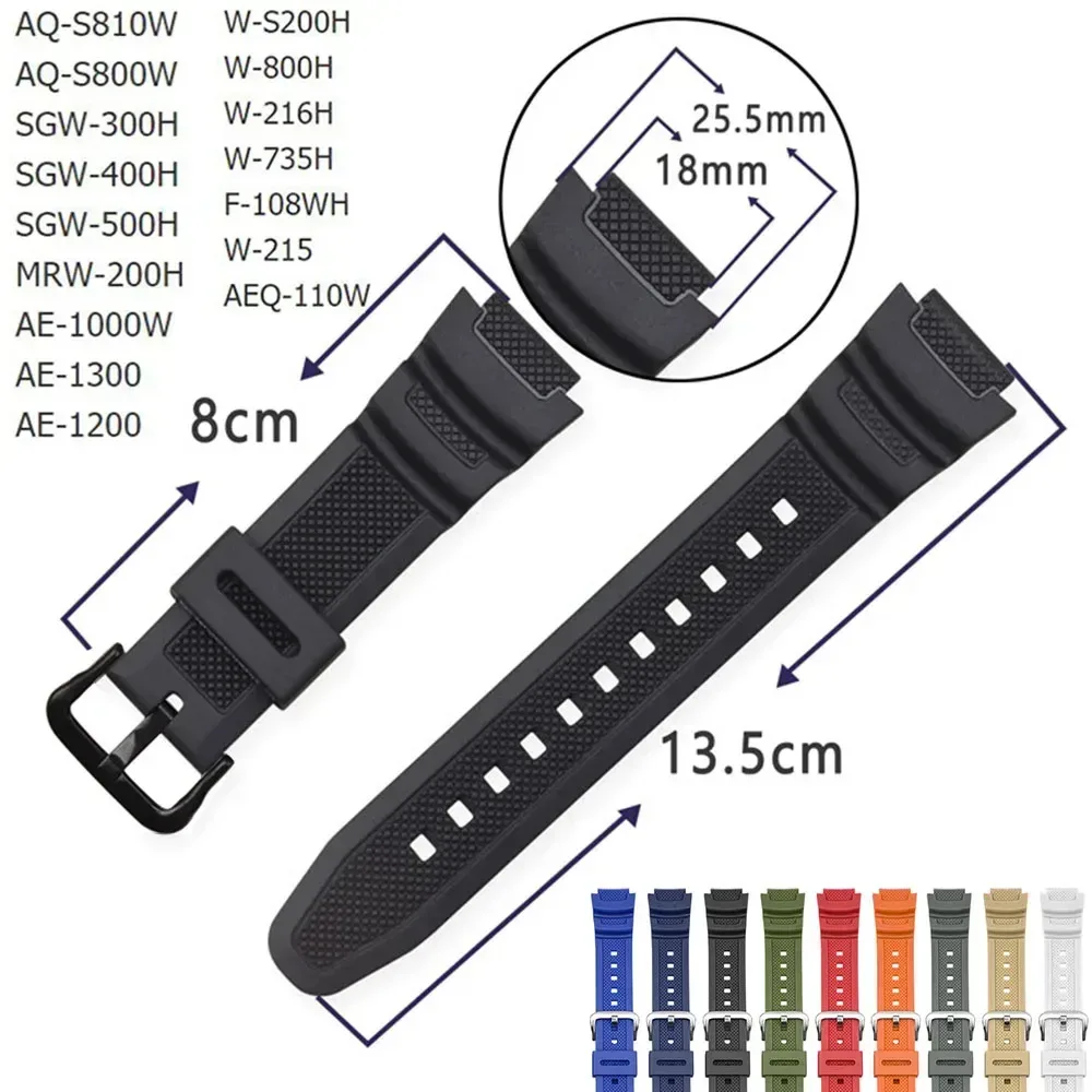 Uhrenarmband 18 mm für CASIO AE1200 / 1300 / 1000 W-219 Ersatz-Uhrenarmband aus Silikonkautschuk für Herrenarmband, Zubehör
