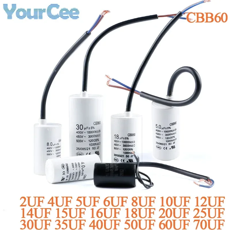 CBB60 Motorbetriebskondensator Startkondensator AC450V 2/3/4/5/6/8/10/12/14/15/16/18/20/25/30/40/45/50/60/70UF für Waschmaschine