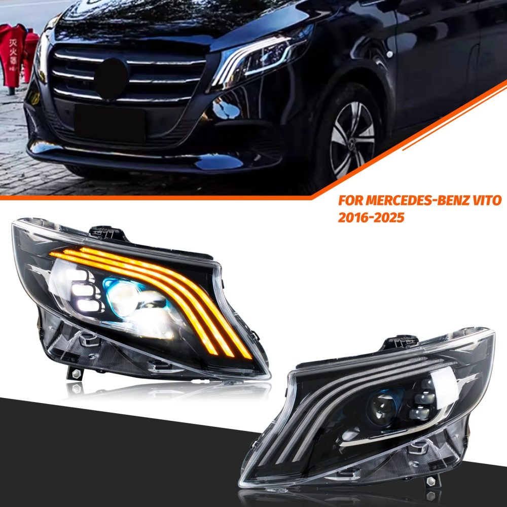 LED-Scheinwerfer für Mercedes Benz Vito Metris 2016?2023, Startanimation, sequentielles Blinker, E-Mark-Frontlampen-Baugruppe