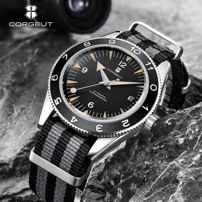 41 mm Saphirglas, 100 m wasserdicht, japanische automatische leuchtende Herrenuhr, Nylonarmband