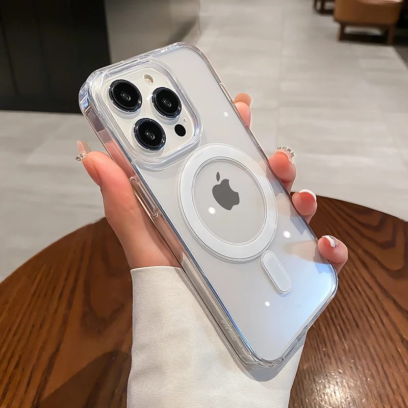 Für Magesafe Magnetische Transparente Drahtlose Lade Fall Für iPhone 11 12 13 14 15 16 17 Air Pro Max Plus Mini stoßfest PC Abdeckung