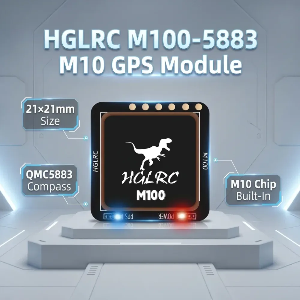 HGLRC M100-5883 M10 GPS-Modul mit Kompass, Keramikantenne, integrierten LED-Anzeigen, 21x21mm, für RC-Flugzeuge, FPV, große Reichweite