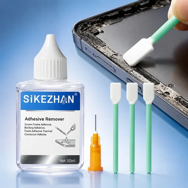 SiKEZHAN LCD-Bildschirm-Kleberentferner-Set mit Nadeltupfern, sicherer Reiniger für die Entfernung von Thermoschaumkleber vom Rahmen und Rückseite von Mobiltelefonen
