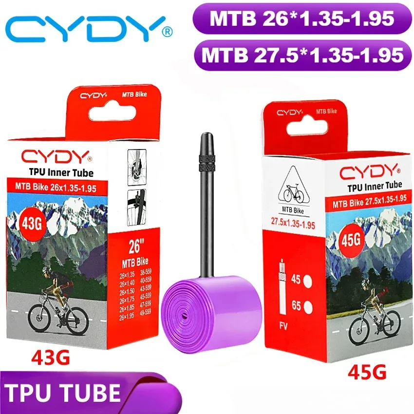 43g CYDY TPU Schlauch MTB 26 27.5 Fahrrad-Innenschlauch 26/27.5x1.35 1.4 1.5 1.75 1.85 1.95 Zoll Pneu Mountainbike-Reifen 26/27.5 Reifen