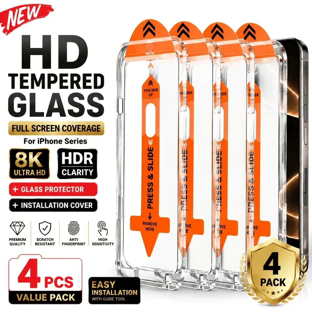 NNBILI 4 Stück Displayschutzfolien für iPhone 18 17 16 15 14 13 12 11 Pro Max, automatische Staubentfernung, 9D Vollabdeckung, blasenfrei ?