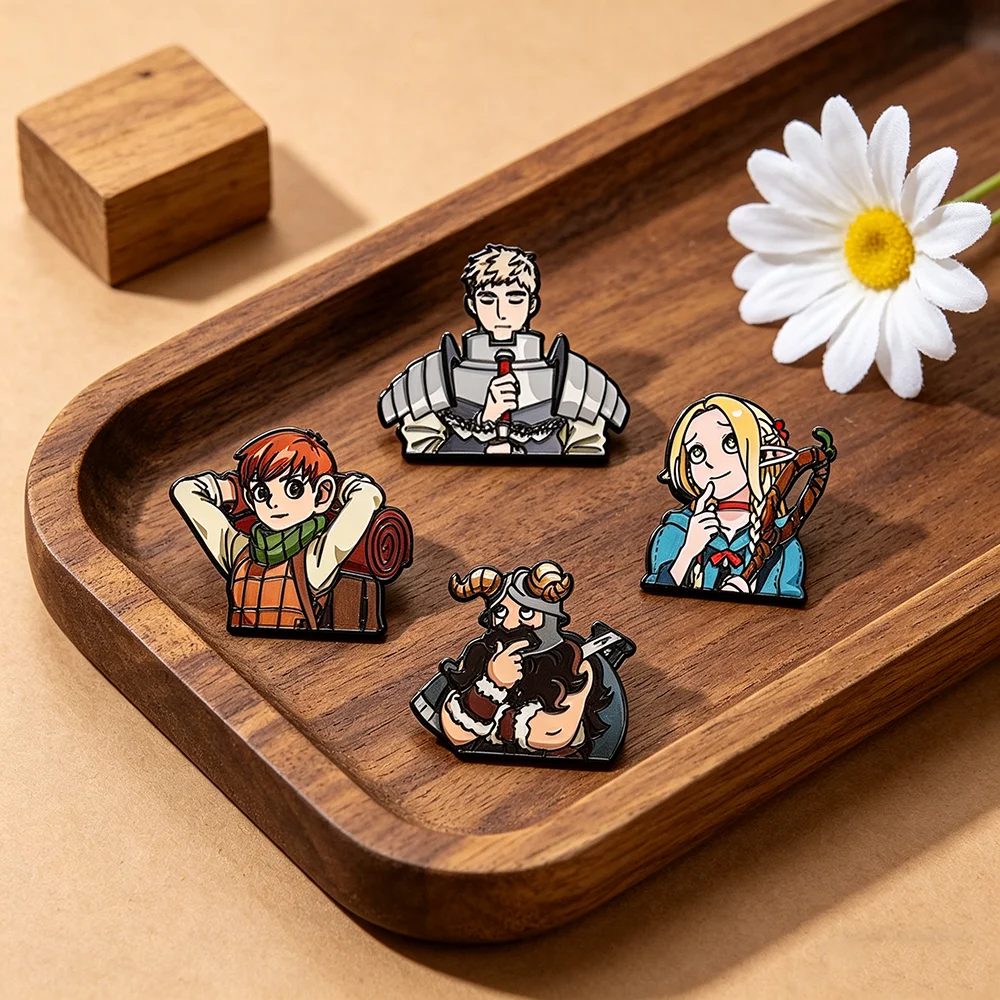 4-teiliges Set ?Delicious in Dungeon? Anime-Emaille-Pins, Metallbroschen für Rucksack, Kragen, Revers, Modeschmuck für Männer und Frauen