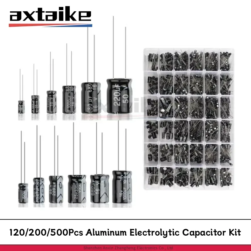 120/200/500 Stück 16V 25V 50V 0,1uF - 1000uF Aluminium-Elektrolytkondensator-Sortiment-Set Box 1uF 4,7uF 10uF 47uF 220uF 330uF 470uF