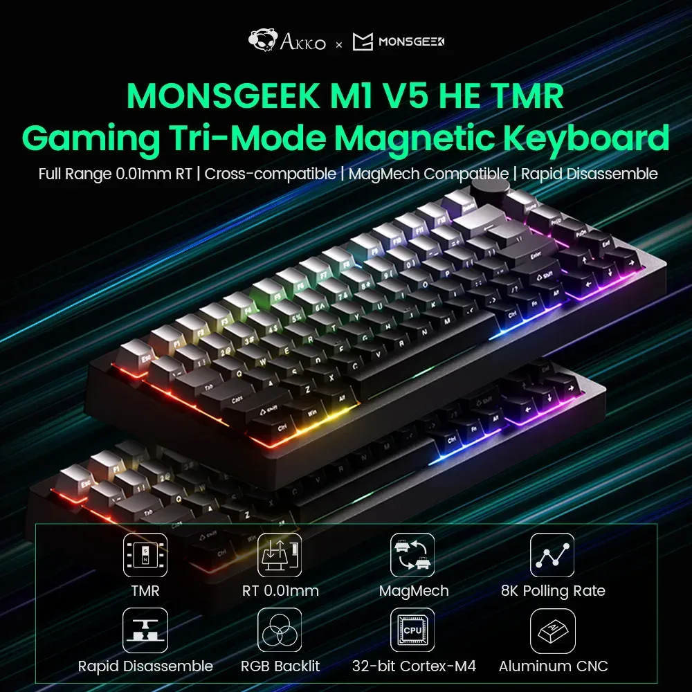 Akko MONSGEEK M1 V5 TMR Rapid Trigger Gaming-Tastatur mit magnetischen/mechanischen Schaltern, 8K RGB Hot-Swap-Aluminium-Tastaturdichtung