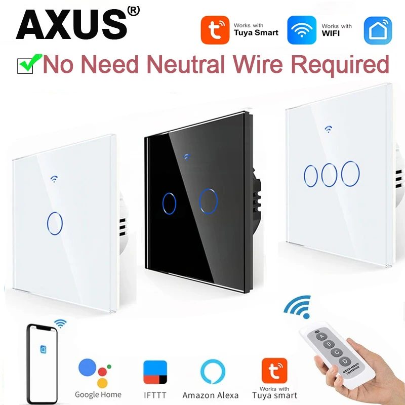 EU WLAN Smart-Lichtschalter ohne Neutralleiter, Touch-Schalter RF433, kompatibel mit Tuya Smart Life App-Steuerung, unterstützt Alexa und Google Home