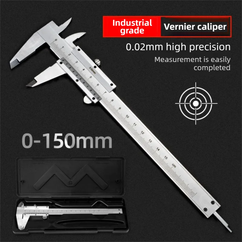 Vernier-Schiebemaß 0-150mm 0-6 Zoll Hochpräzises Edelstahl-Kunststoff-Messgerät für Innen-, Außen-, Tiefen- und Stufenmessungen
