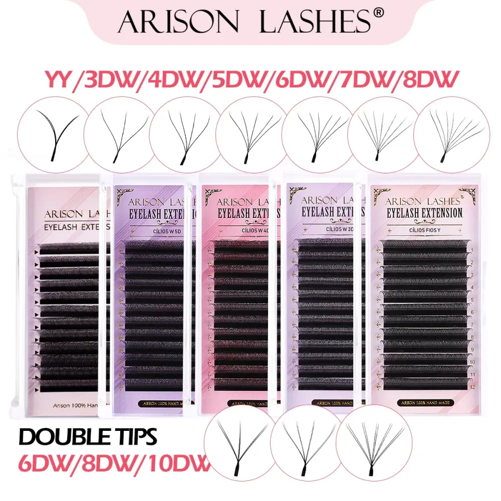 ARISON LASHES W-Form 3/4/5/6D Wimpernverlängerung, vorgefertigte Volumenfächer, YY-förmige Wimpern, künstlicher Nerz, weich, leicht fächernd, natürliche Wimpern