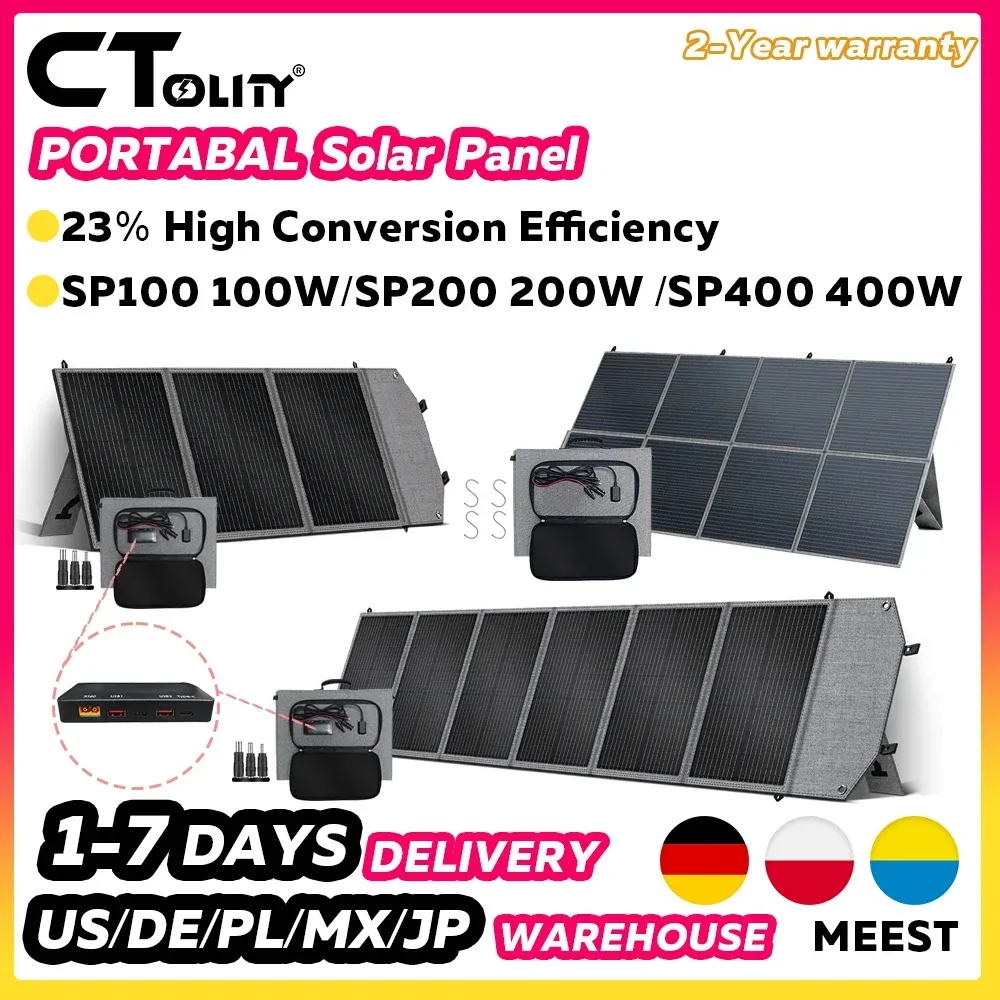 CTOLITY Tragbares Solarpanel mit 400W, 200W und 100W, faltbares Solarstromsystem für Solargeneratoren, Camping, Wohnmobilreisen und Bootfahren, 23 % hoher Wirkungsgrad