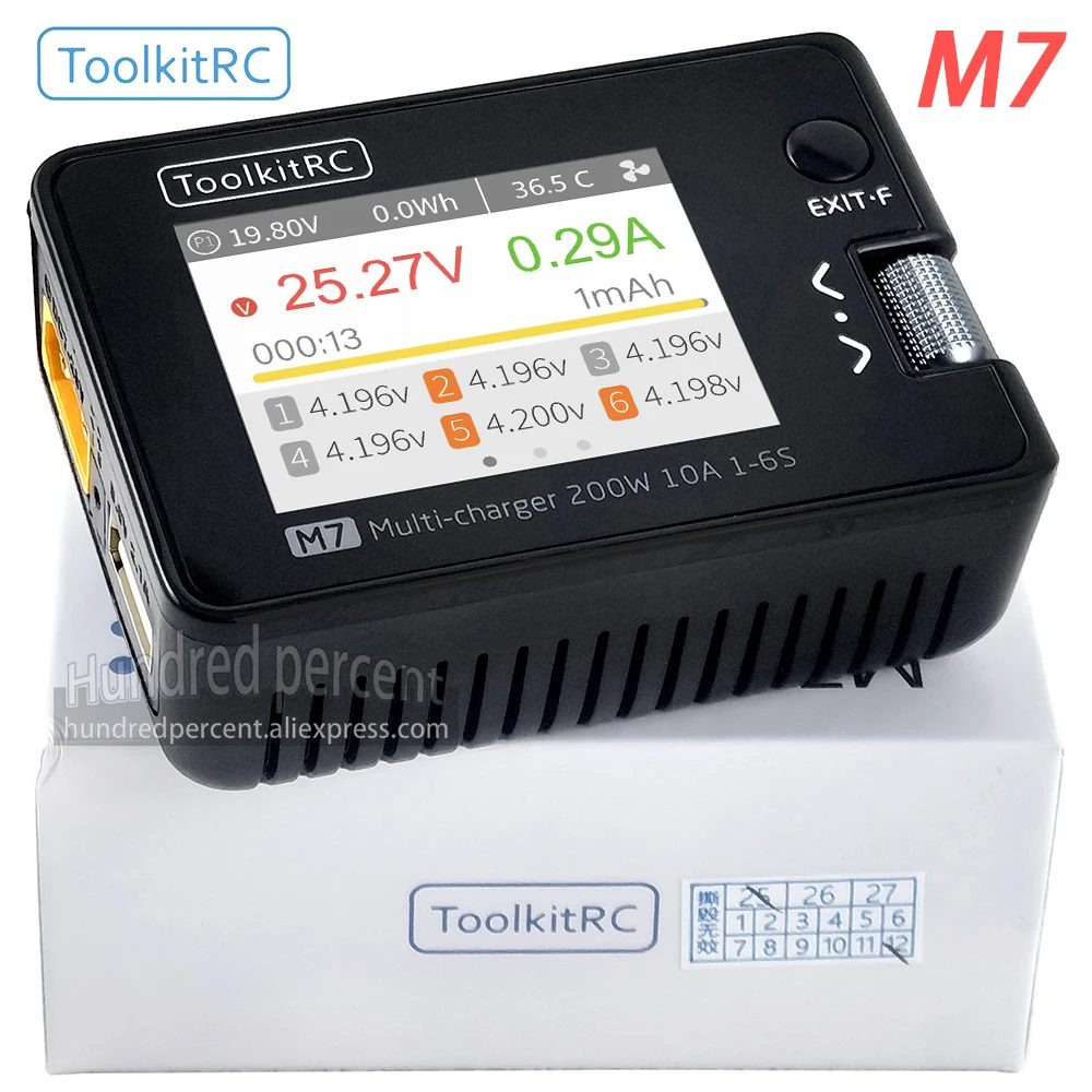ToolkitRC M7 Ladegerät mit intelligenter Entladefunktion für Lithium-Akkus 1S 2S 3S 4S 5S 6S, Server, ESC, Empfängererkennung, IPS-Modell, Spielzeugzubehör