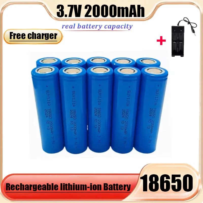 18650 2000mAh Wiederaufladbare Batterie 3,7V Lithium-Ionen-Akku für Zeiger, Türklingel, Taschenlampe, Lithium-Batterie mit Ladegerät