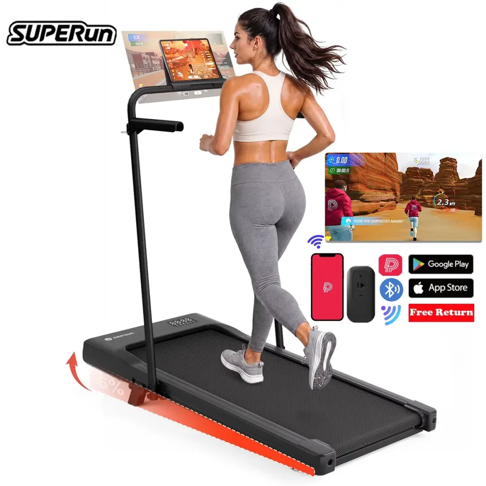 Superun 300 lbs Tragfähigkeit 2,5 PS 2-in-1 Tragbares Laufband für Zuhause mit Fernbedienung LED-Display Walking Pad Laufband