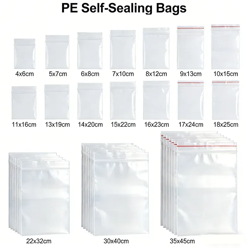 Robuste PE-Reißverschlussbeutel, wasserdichte, transparente Plastikverschlussbeutel für Verpackung, Organisation und Lagerung