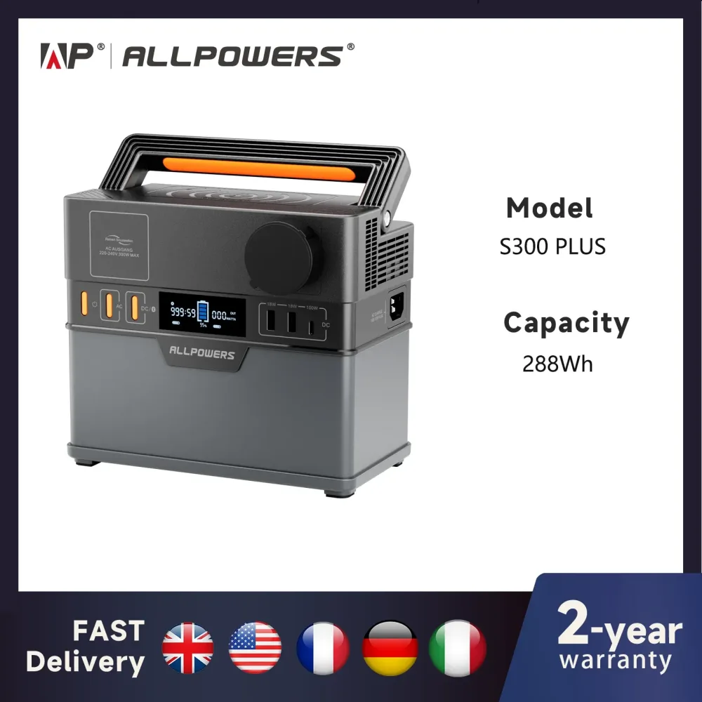 ALLPOWERS S300 PLUS 300 W tragbares Solarkraftwerk und 60 W/100 W faltbares Solarpanel für Ausflüge, Notfall, Camping, Angeln, Wohnmobil