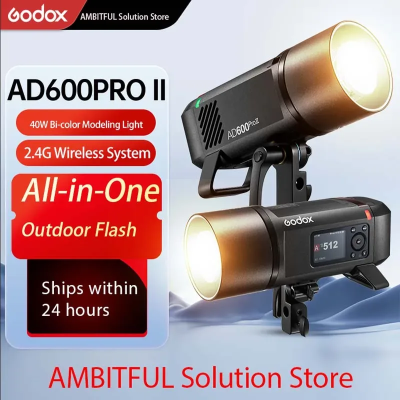 Godox Wireless All-in-One Outdoor-Blitzgerät 600 W AD600Pro II TTL mit Hochgeschwindigkeitssynchronisation, kompatibel mit Canon, Nikon, Sony, Olympus