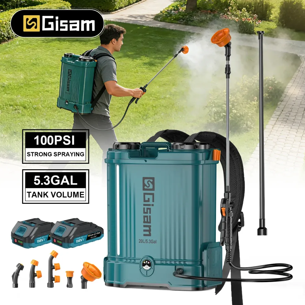 Gisam Elektrischer Lithium-Sprüher 100PIS 20L Hochleistungs-Garten- und Rasensprühgerät Bewässerungswerkzeug für Makita 18V Akku