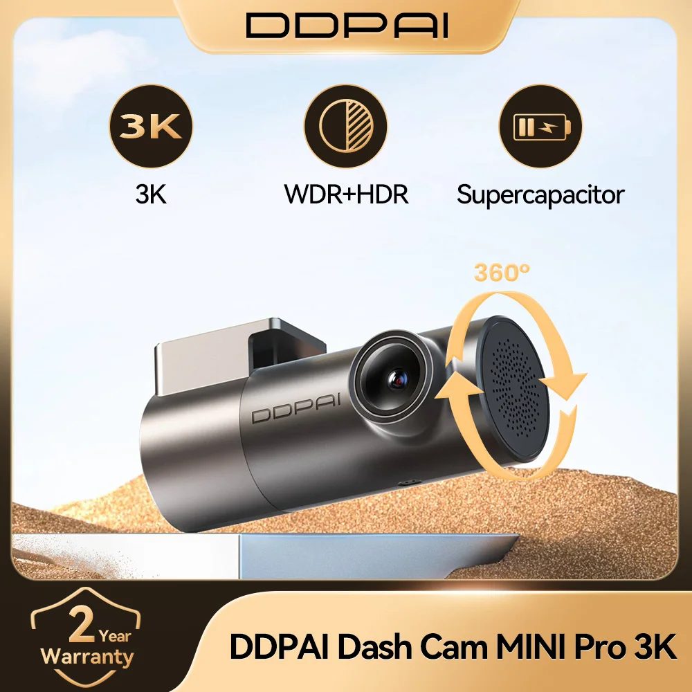 DDPAI MINI Pro Dashcam 3K HDR 1620P Auto-Videorekorder mit WLAN, Nachtsicht, WDR, Sprachsteuerung, 24-Stunden-Parküberwachung 143 °   Sichtfeld