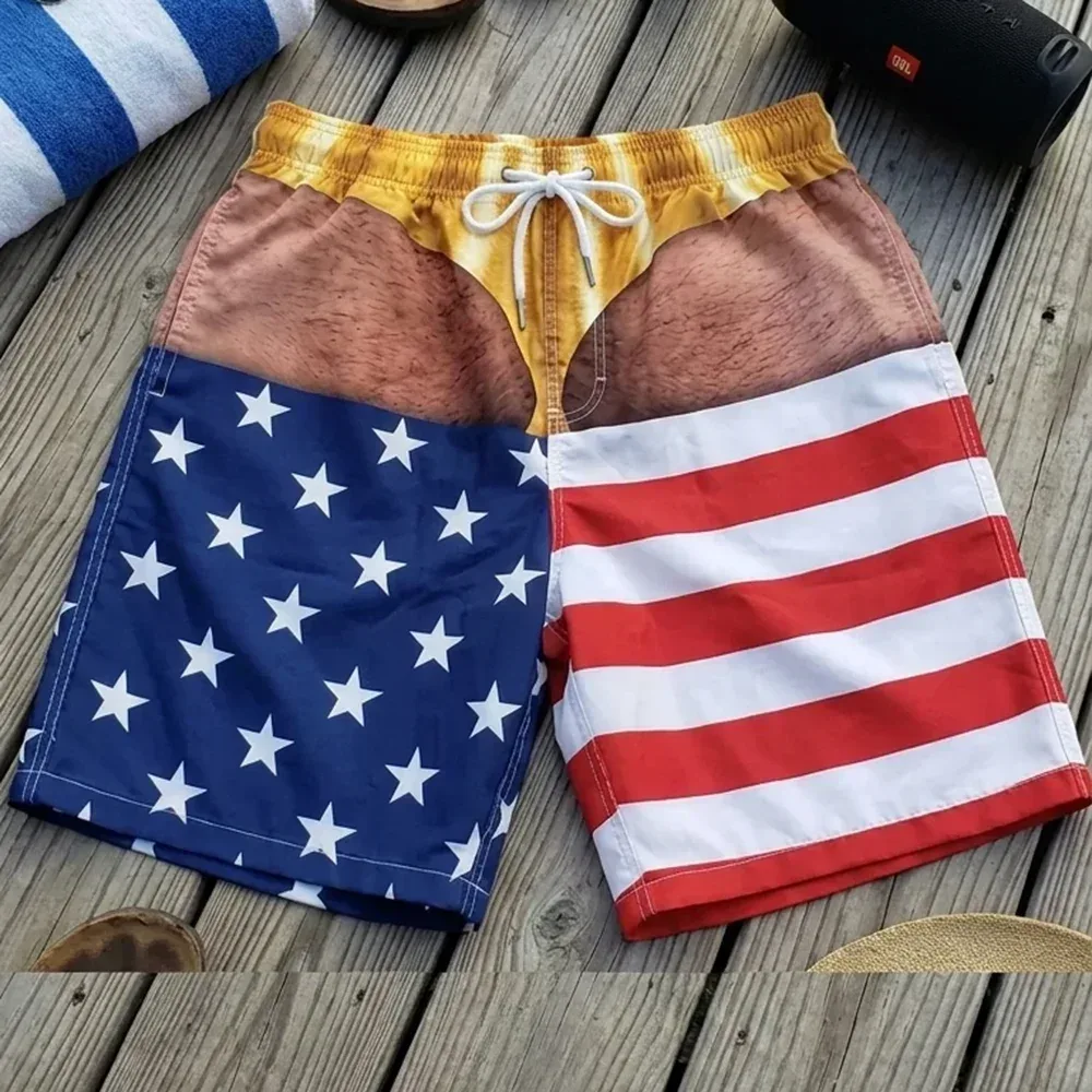 Lustige Strandparty-Badeshorts für Herren, 3D-Druck, Fake-Skin-Boardshorts, Sommermode, Virale Strandshorts, Geschenk für Freund/Ehemann