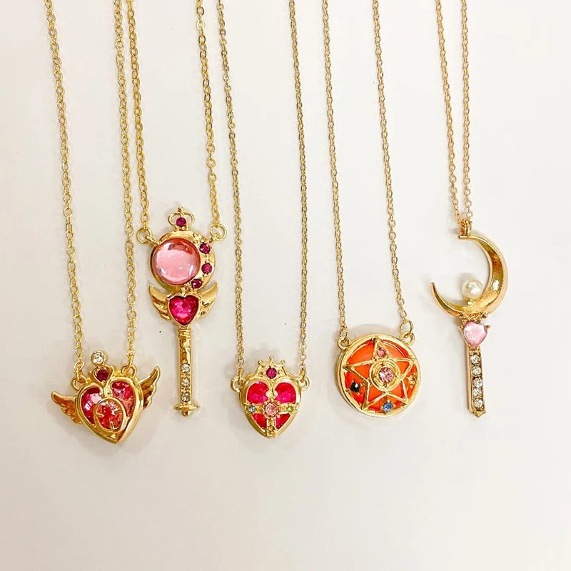 Japanische Anime Sailor Moon Liebevolle Zauberstab Kristall Cosplay Anhänger Halskette Mädchen Zubehör Nette Cosplay Requisiten Halskette