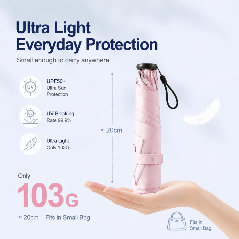 2-in-1 Sonnenschutz Ultra-Leichter Stift-Regenschirm Tragbarer Faltbarer UV-Block Reise-Regenschirm Mini Taschen-Regenschirm für Frauen