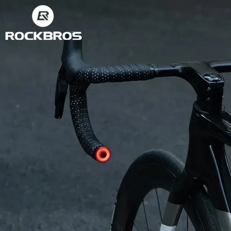 ROCKBROS Fahrradlenker-Endlichter, IPX6, Fahrradrücklicht, 5 Modi, Fahrradlampe, intelligenter Bremssensor, Sicherheit, Nachtfahrten