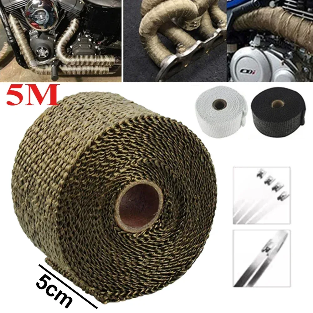 5CM * 5M Auspuffrohr Isolierung Thermische Wärme Wrap Rolle 5cm Breite Isolierung Baumwolle Bananen Tuch motorrad Fiberglas Band