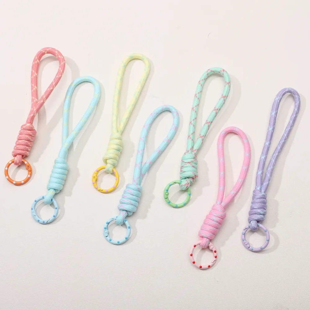 1/7 Stück Gemischte Farben Geflochtener Schlüsselanhänger Handschlaufe mit Metallring für DIY Taschenanhänger Handykette Schlüsselring Zubehör