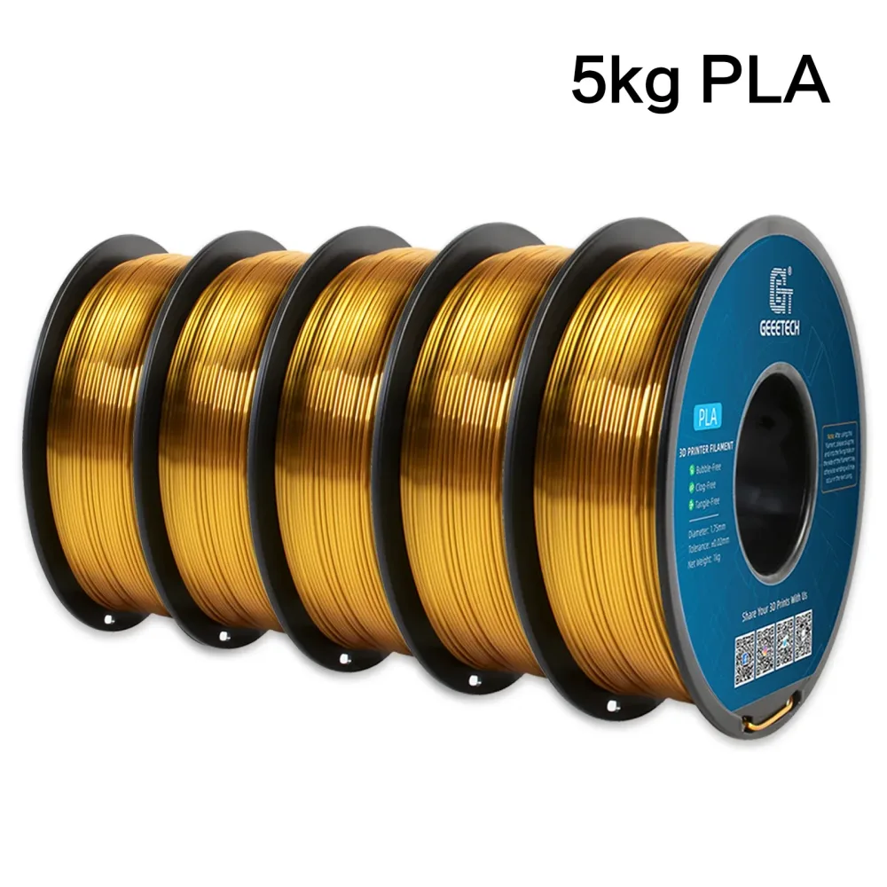 GEEETECH 5 Rollen 3D-Seiden-PLA-Filament 1 kg/Rolle 1,75 mm Spulendraht für 3D-Druckermaterial, Sicherheit, Vakuumverpackung