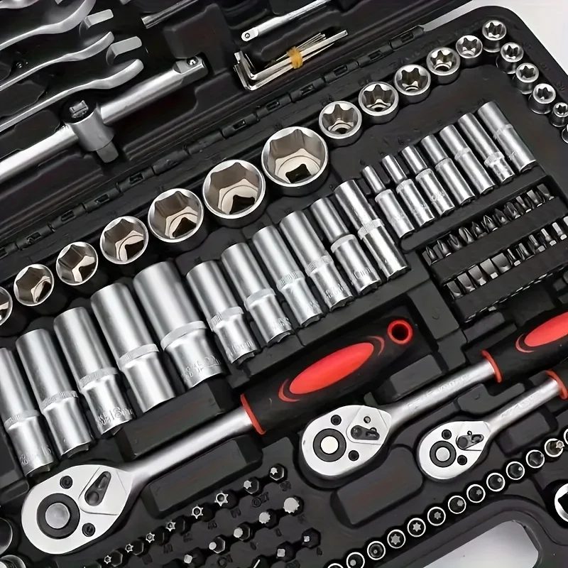 Professionelles 46-teiliges Cr-V Stahl-Steckschlüssel-Set mit Ratschenschlüssel, Aufbewahrungstasche, Langlebige Steckschlüssel und Verlängerungsstange für Auto- und Heimreparaturen