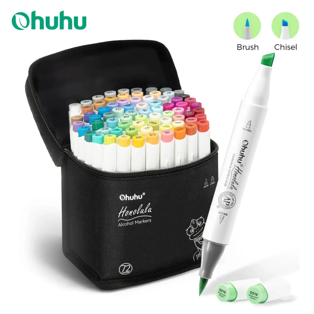 Ohuhu Honolulu Marker Pen Set Farbmarker Alkohol Kunstmarker Nachfüllbar Dual Tips Skizzieren Zeichnen Manga Schule Kunstbedarf