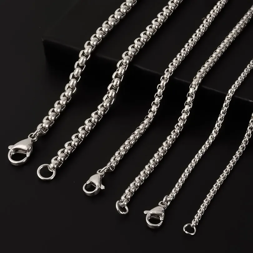 45/50/60/70/80/90 cm Lange Kette Einfache Schmuck Um Hals Dekor Edelstahl box Halsketten Für Frauen Männer DIY Anhänger Liefert