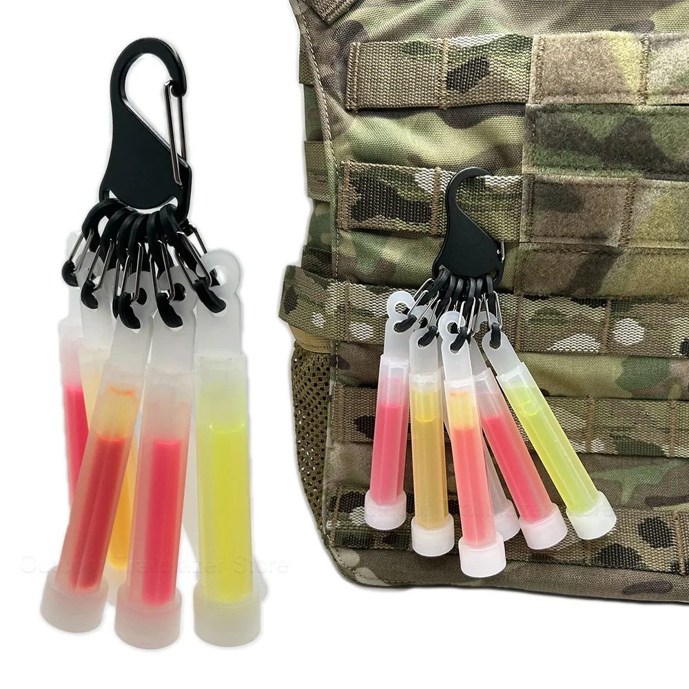 Taktische Chem-Lichthalter aus Aluminiumlegierung, Karabinerhaken mit 6 S-Binern, Leuchtstäben, Schlüsselaufbewahrungsschnalle für Outdoor-Camping