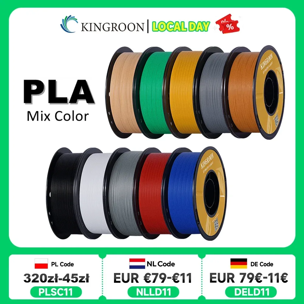 KINGROON PLA-Filament 1,75 mm 5/10 kg pla-Kunststoff für 3D-Drucker, Standard 1 kg/Rolle 3D-Druckfilamente, gemischte Farben, lokaler Versand
