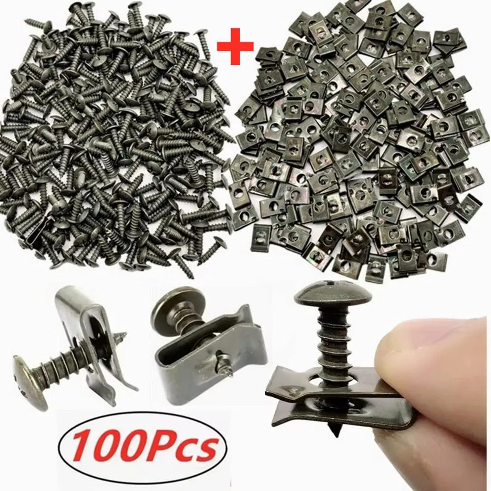 100Pcs-10Pc Mixed Auto Metall Schraube Gewindeschneiden Verschluss Clip U-Typ Clip mit Schraube Anti-rost Schutz Clip Schraube Schnalle Eisen Blatt