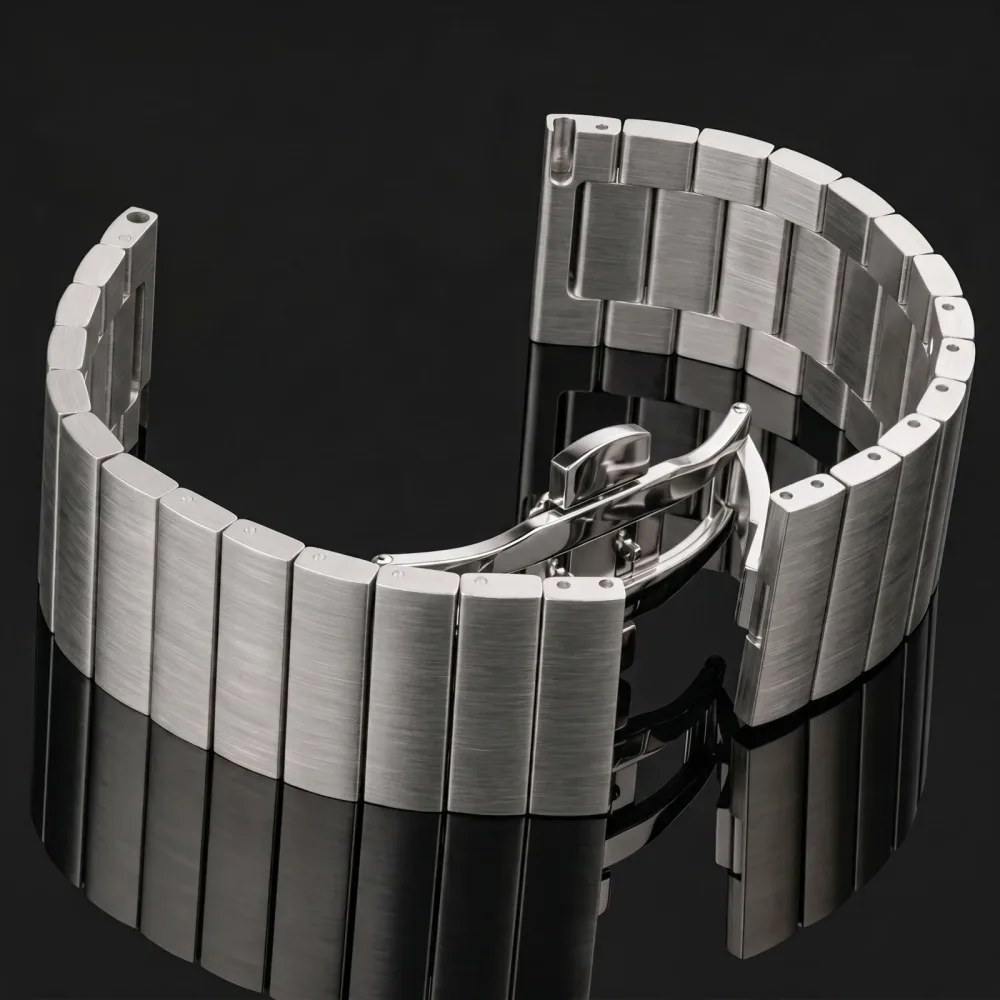 Massives Edelstahl-Uhrenarmband, 16 mm, 18 mm, 20 mm, 22 mm, Schnellverschluss, silberfarbenes, schwarzes Armband aus gebürstetem Metall