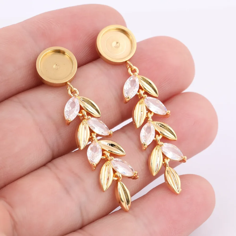 4 Stück Edelstahl passend für 8 mm Cabochon-Ohrring-Basisfassung, Rohlinge mit baumelndem Kristall, Weizen-Charms, DIY-Schmuckzubehör